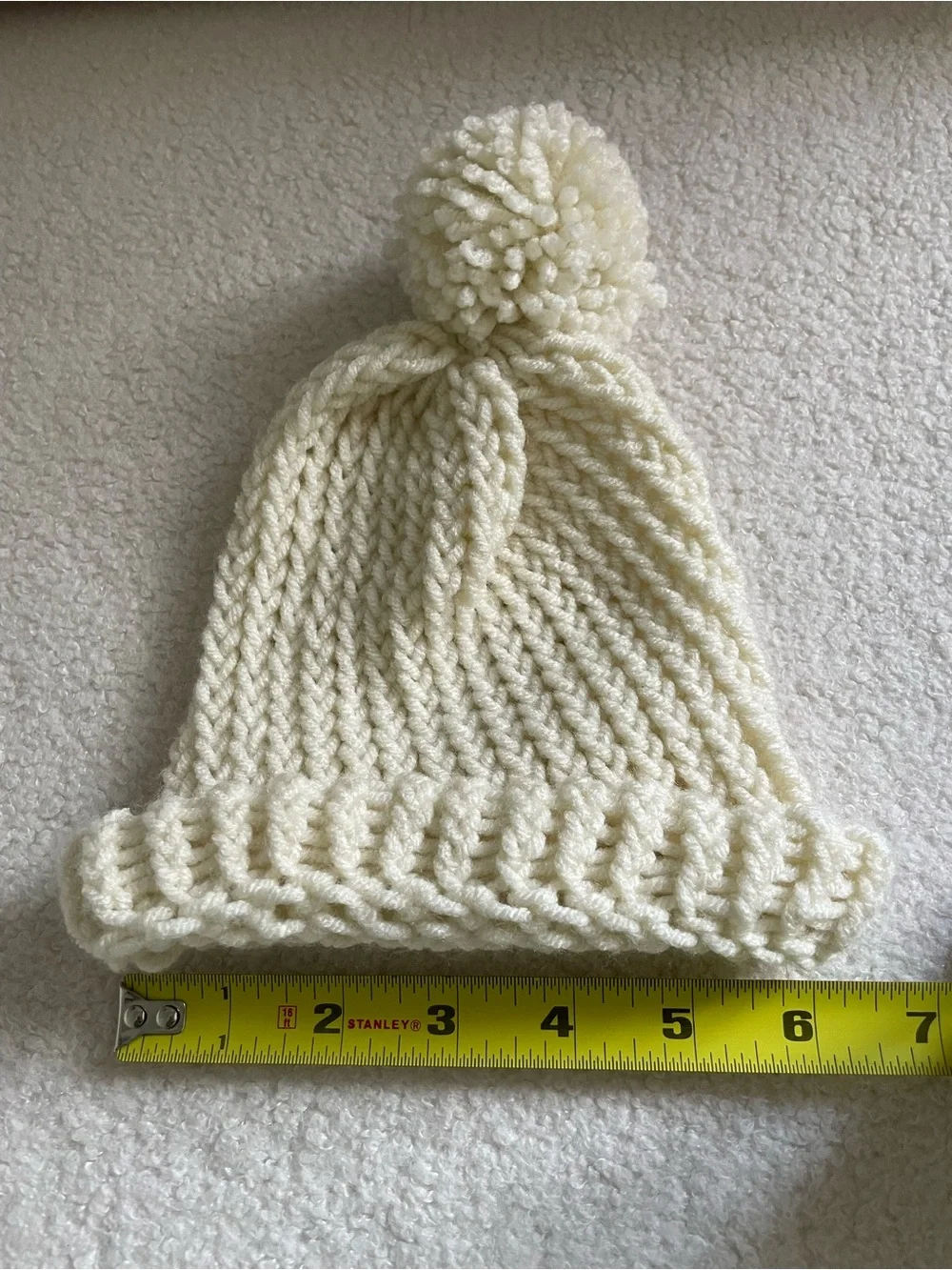 Baby Pom-Pom Hand-knit Beanie Hat - Cream
